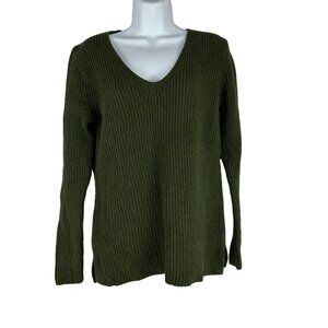 J Crew Mercantile XS V-Neck Olive Green Knit Cotton Pullover Sweater Womens